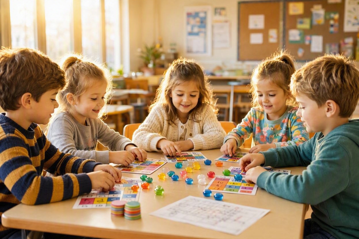 Realistisches Warm Beleuchtetes Foto Einer Kinderbingo Runde